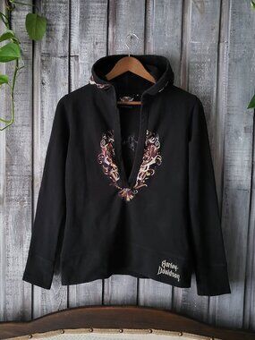 Harley Davidson Vintage Graphic Hoodie Cotton Skull Winged Black Small Like New